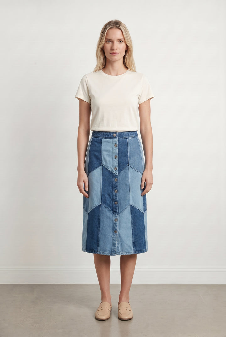 Jupe Midi Bleu Clair et Bleu Foncé - Taille S/36 de la marque Sézane | PARAD126297 - Vendu par Paradigme - Image 1