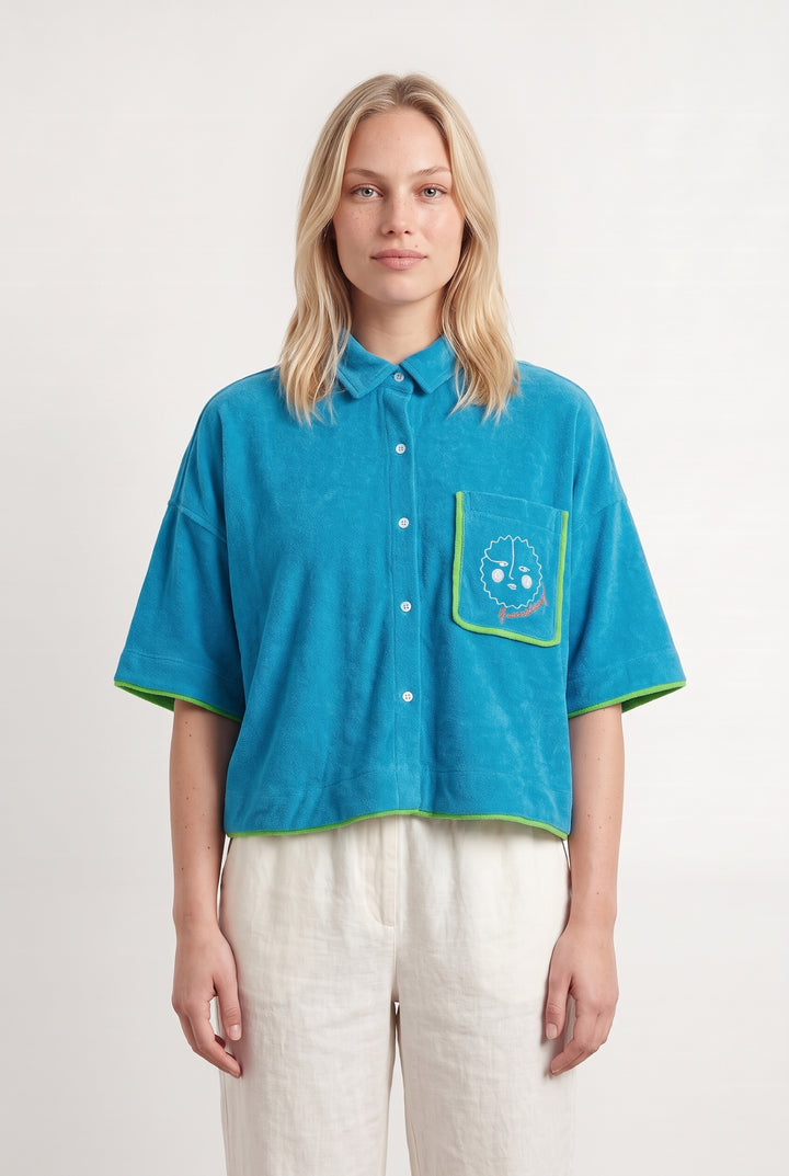 Chemise à Manches Courtes Bleue et Verte - Taille L/40 de la marque FRNCH | PARAD126341 - Vendu par Paradigme - Image 1