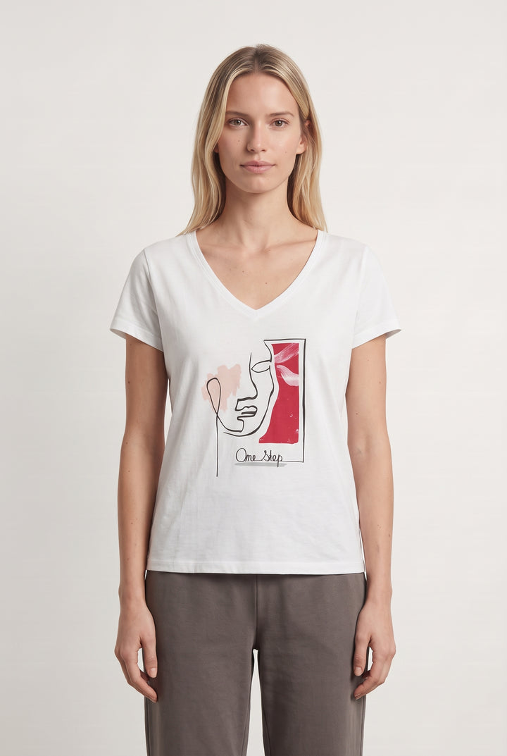 Tee-shirt Blanc et Rouge - Taille S/36 de la marque One Step | PARAD126376 - Vendu par Paradigme - Image 1