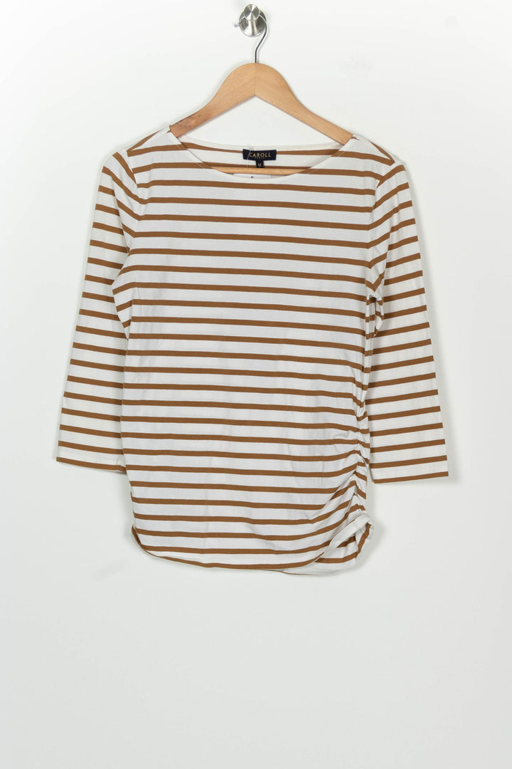 Tee-shirt Blanc et Marron - Taille M/38 de la marque Caroll | PARAD126534 - Vendu par Paradigme - Image 2