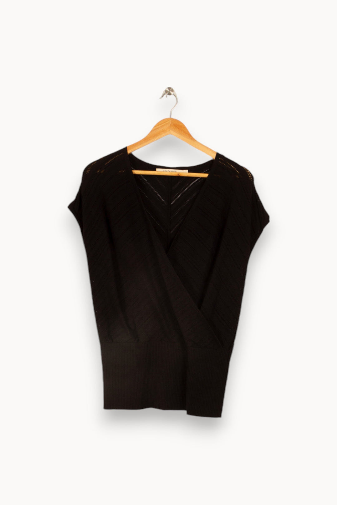 Pull noir manches courtes col V -  L/40