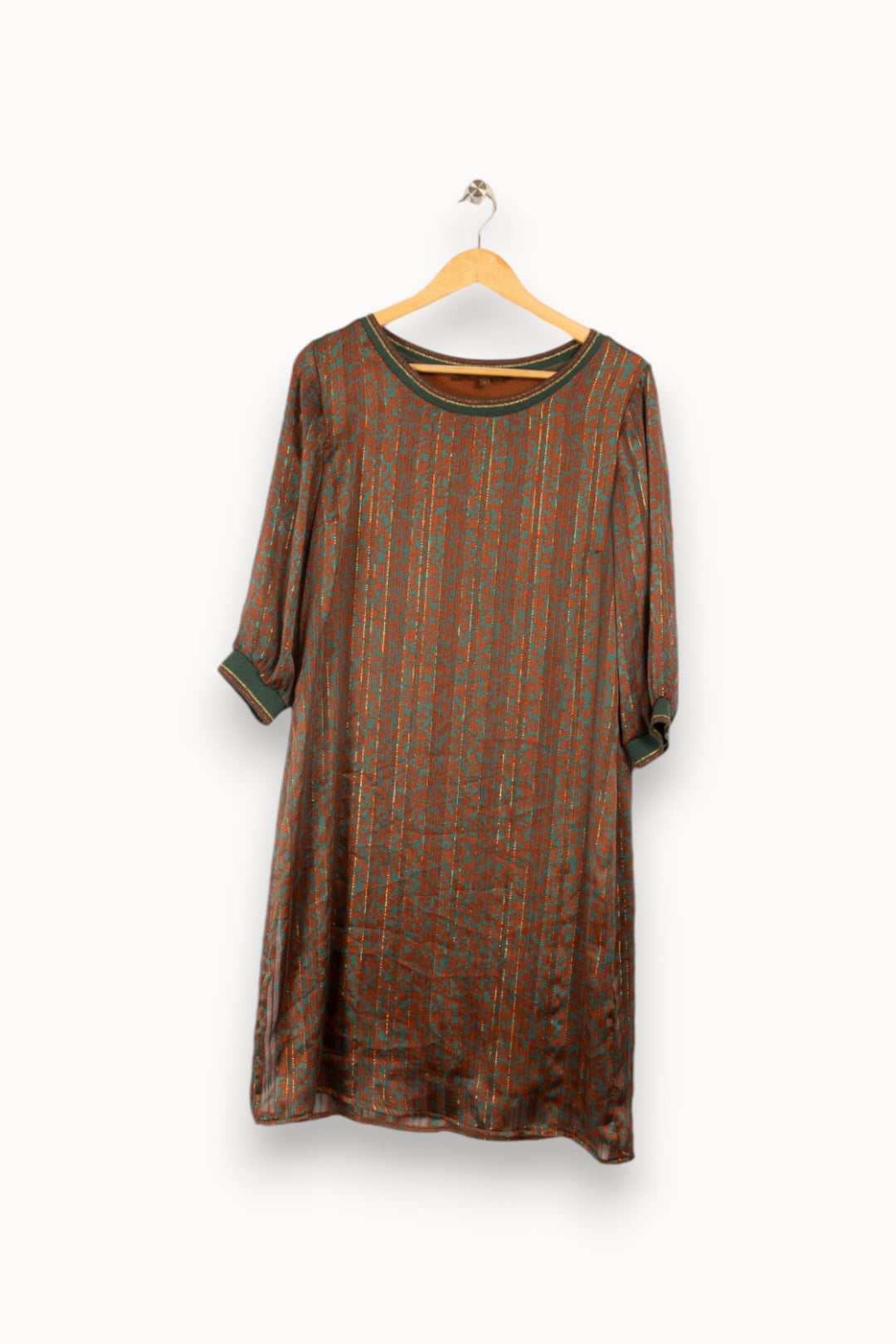 Robe marron et verte à motifs - Taille M/38