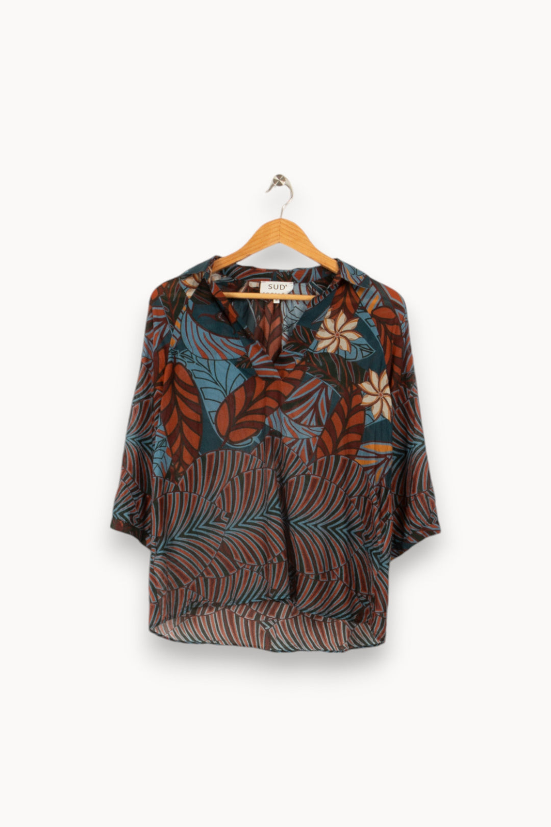 Blouse marron et bleu à motifs - Taille M/38