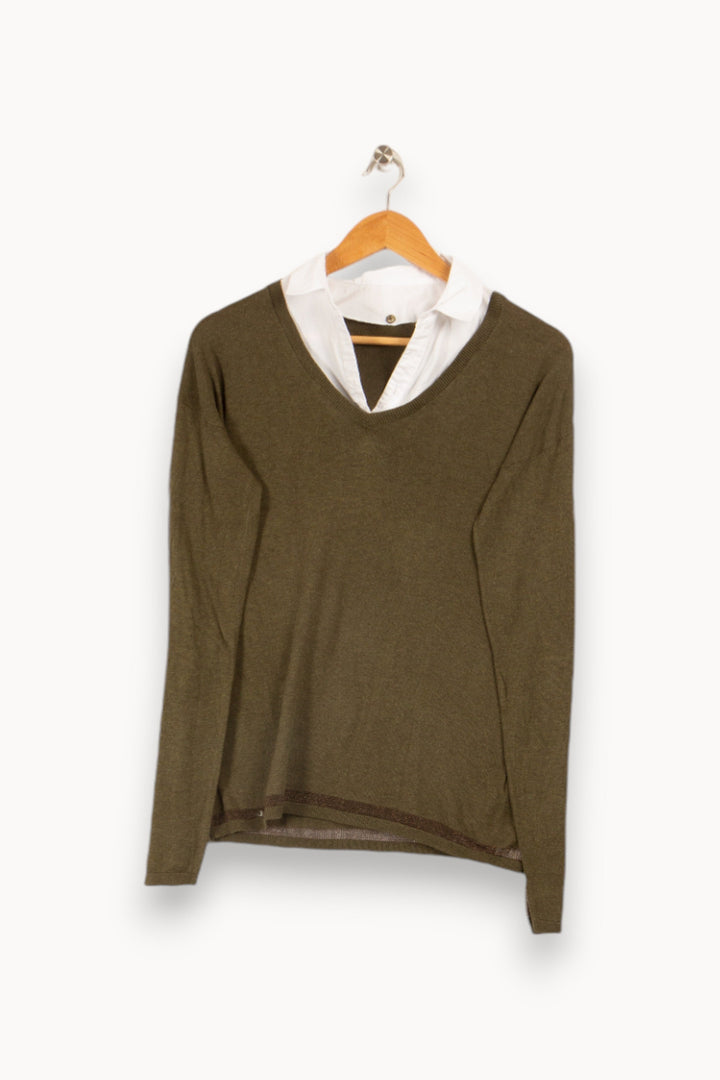 Pull vert à col chemise - Taille L/40