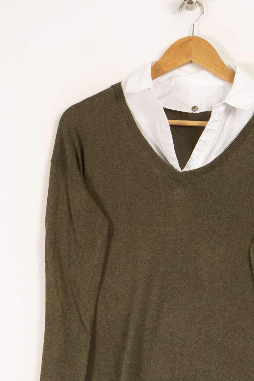 Pull vert à col chemise - Taille L/40