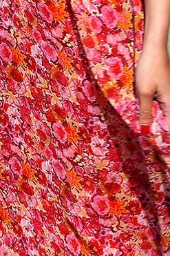 Robe longue - invitée Rose print corail