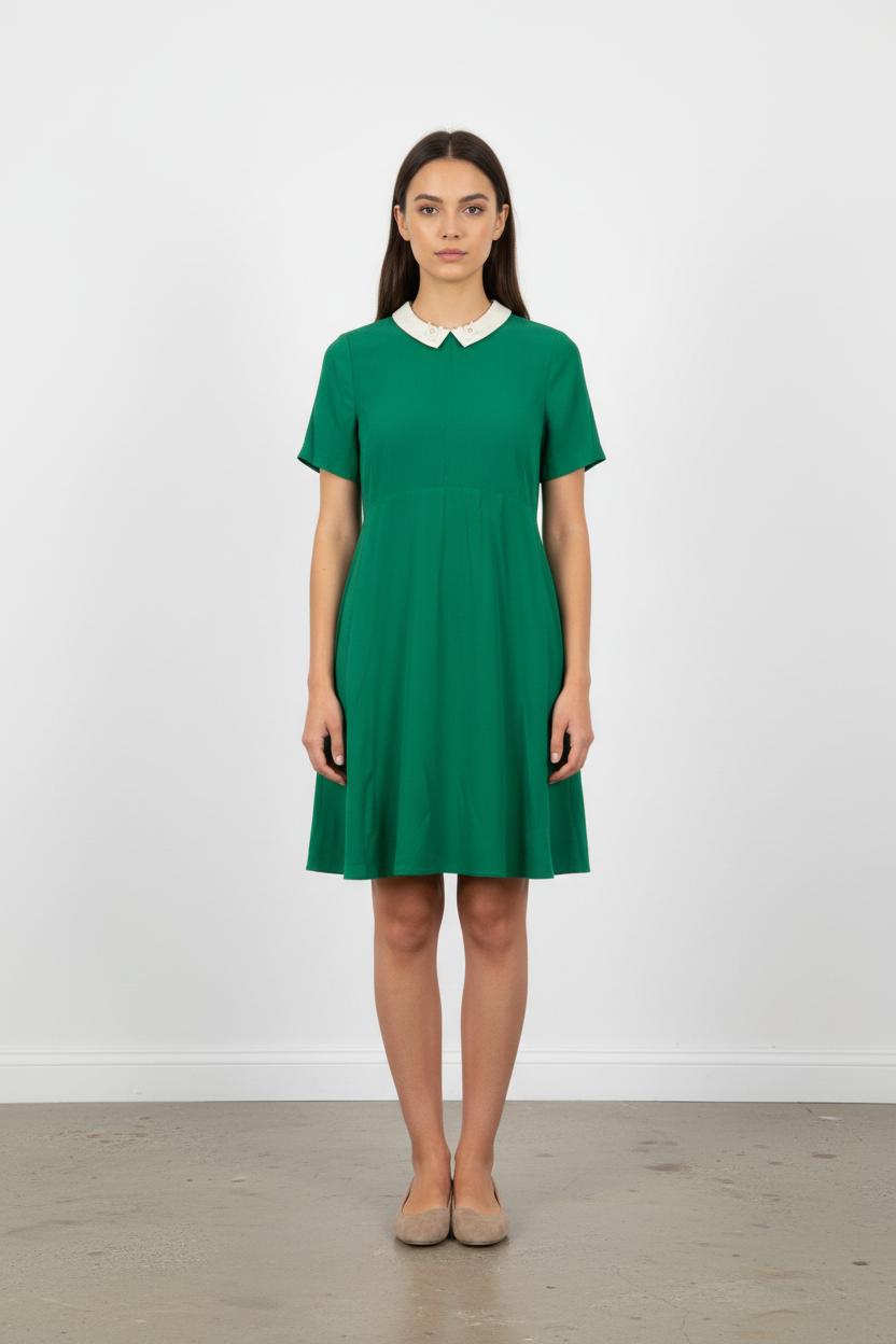 Robe verte avec col blanc - Taille S/36
