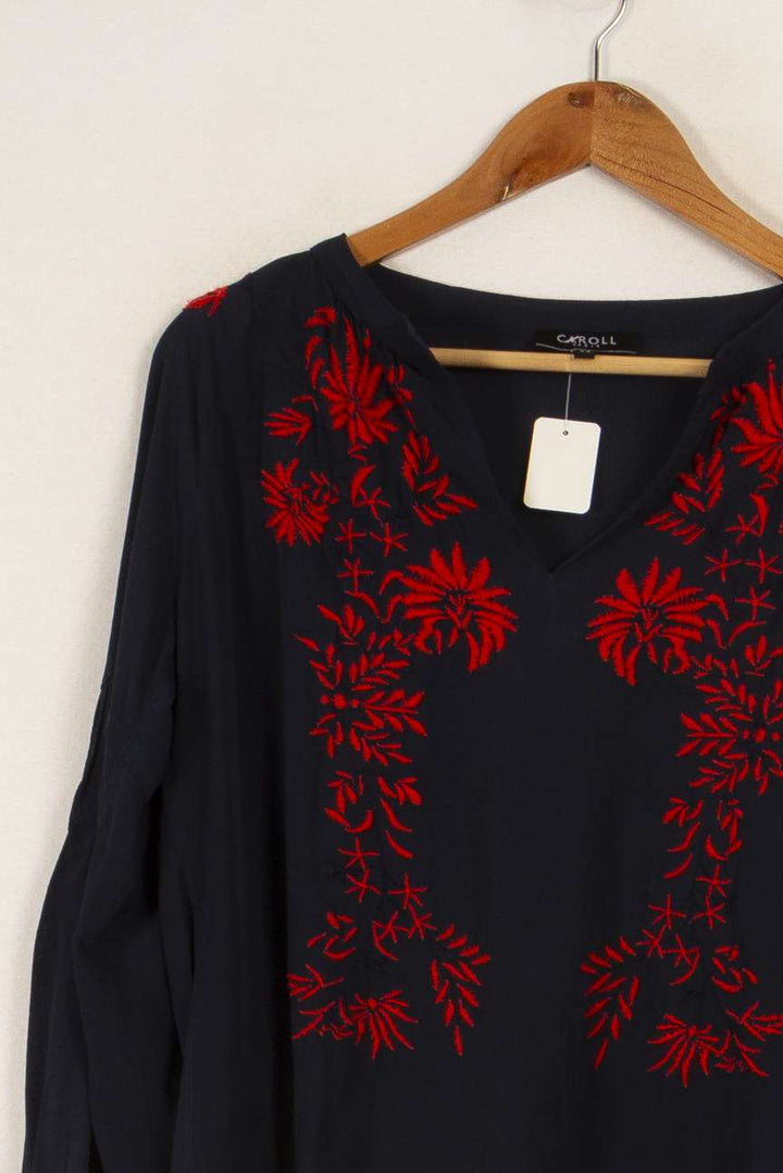 Blouse bleue foncée avec détails rouges - Taille S/36