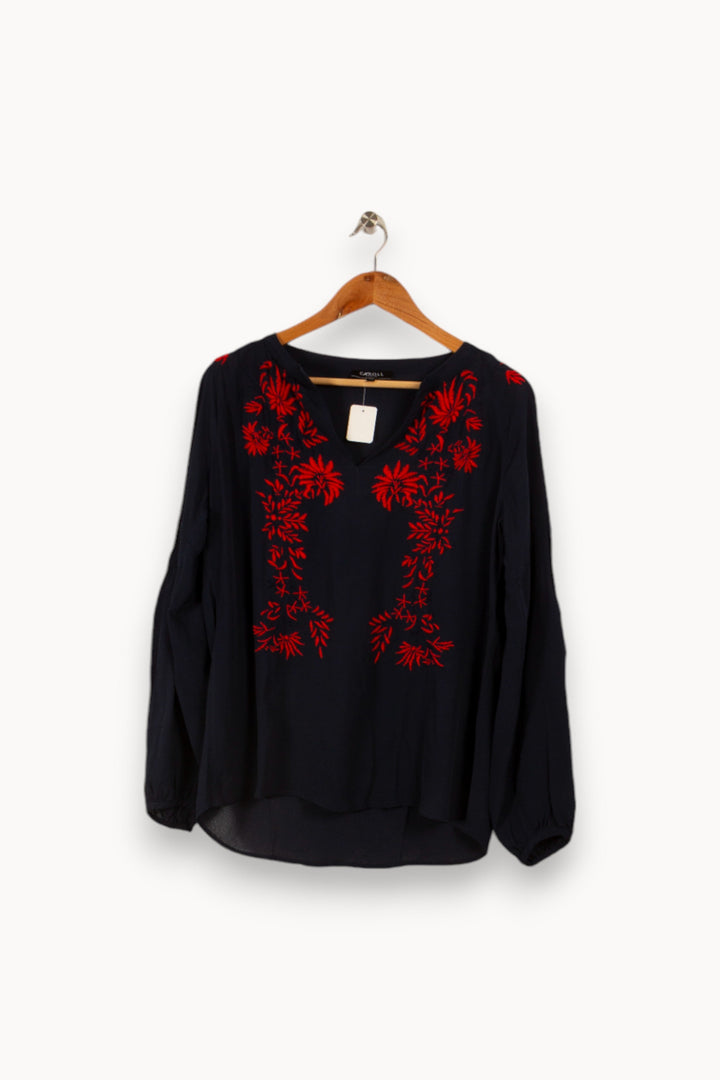 Blouse bleue foncée avec détails rouges - Taille S/36