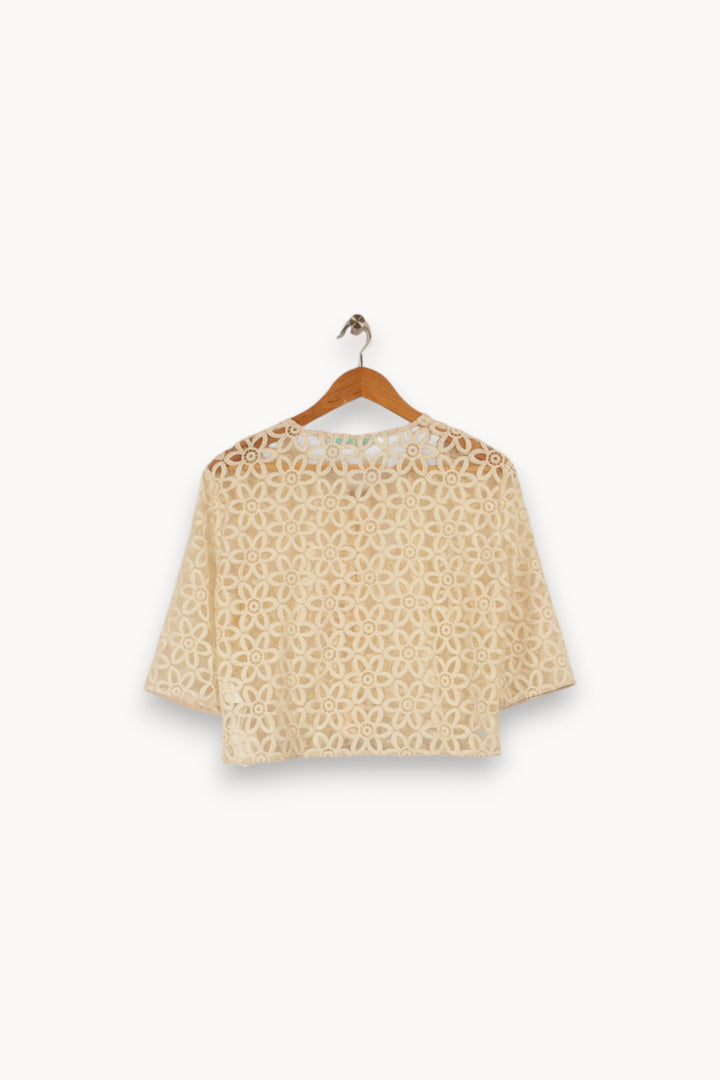 Cardigan beige avec broderies transparentes La Fée Maraboutée - Taille L/40