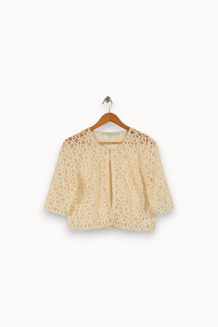 Cardigan beige avec broderies transparentes La Fée Maraboutée - Taille L/40