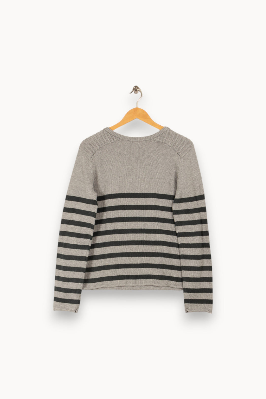 Pull gris rayé vert - Taille M/38