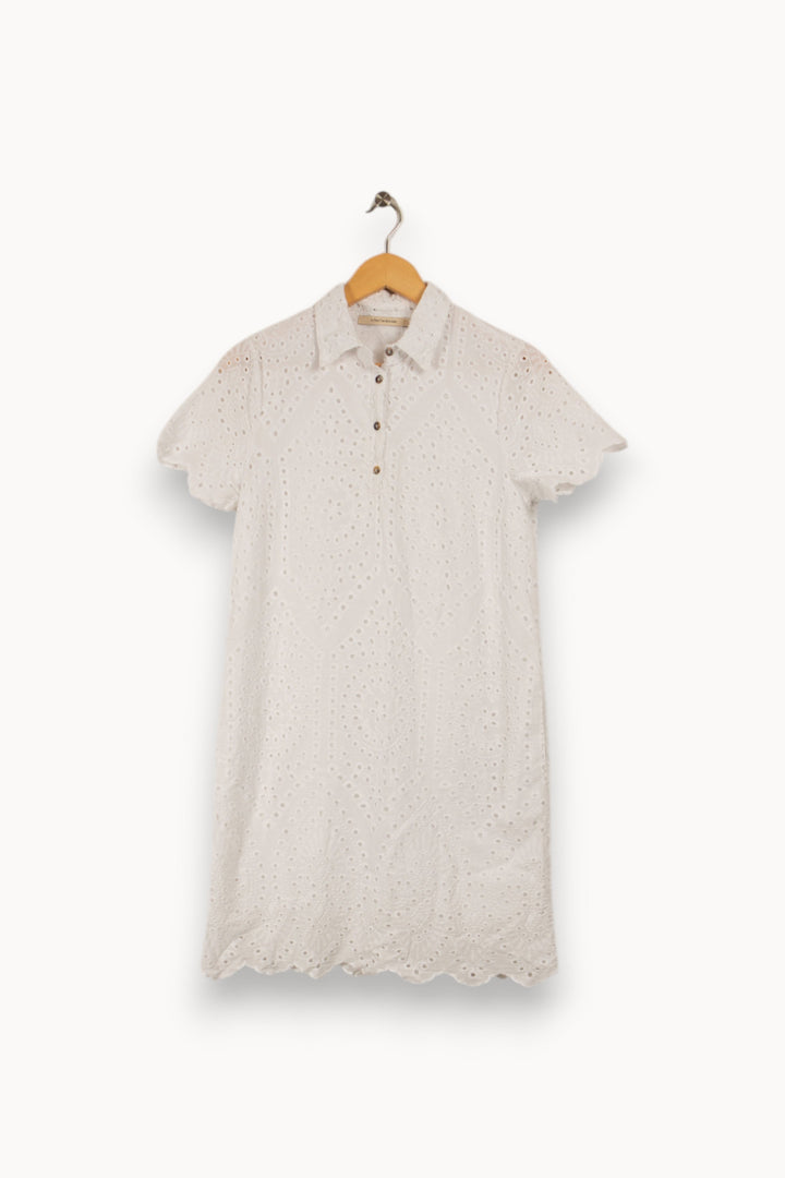 Robe courte blanche en broderie anglaise -  S/36