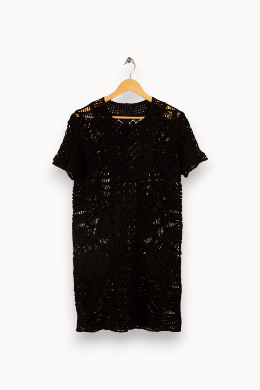 Robe courte en crochet noir manches courtes -  S/36