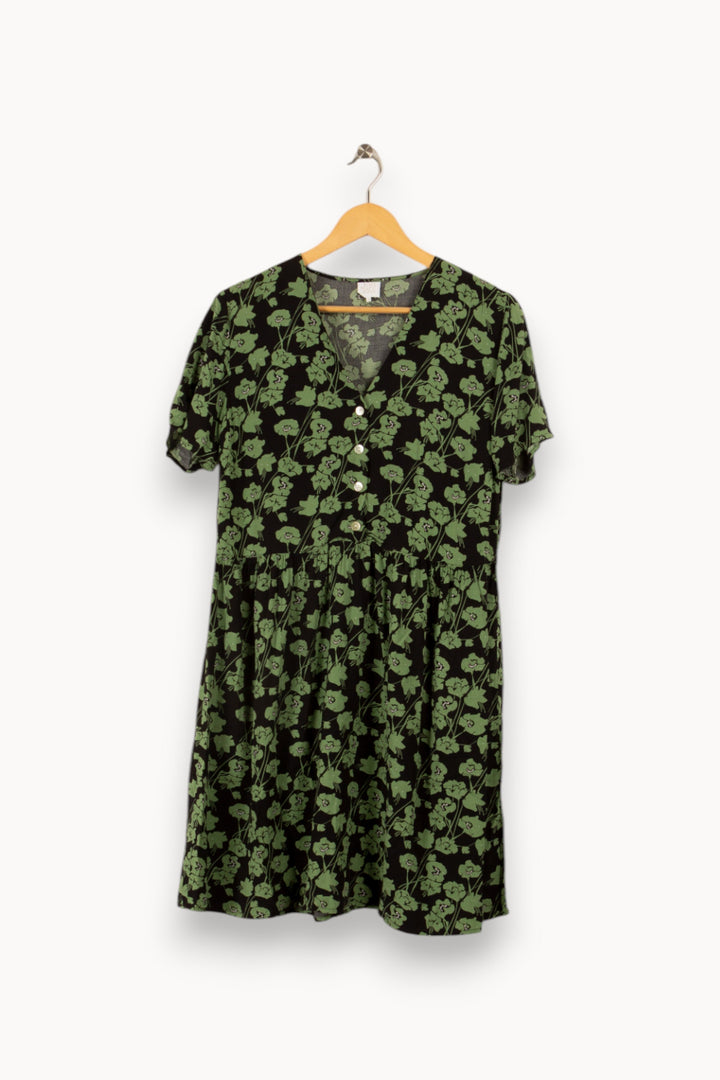 Robe noire à motifs verts - Taille S/36