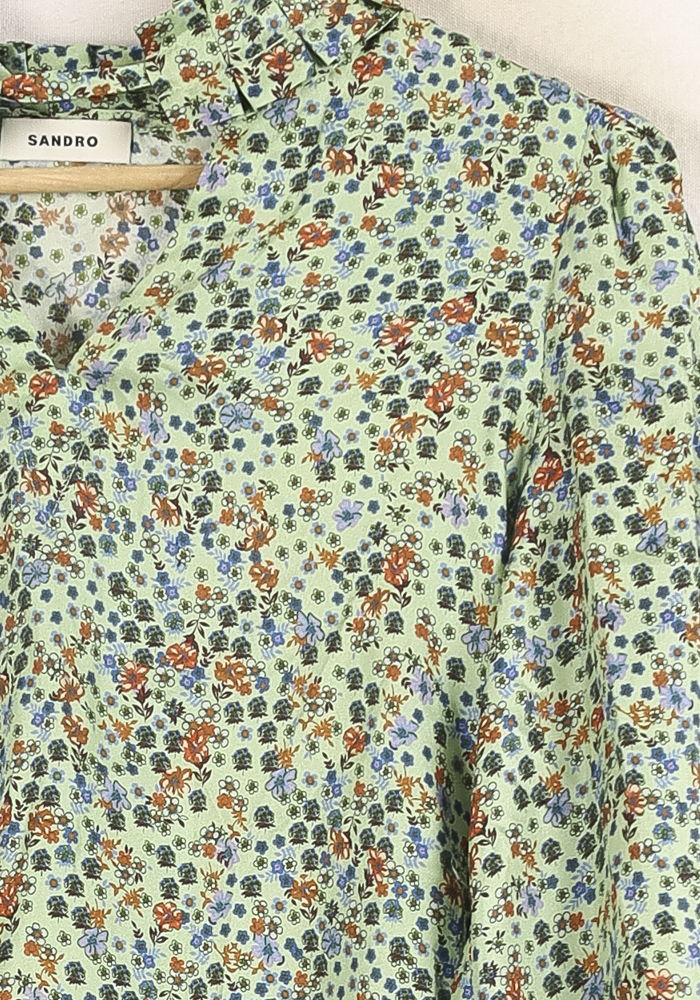 Blouse Verte à Fleurs - Taille S/36 de la marque Sandro | PARAD16807 - Vendu par Paradigme - Image 3