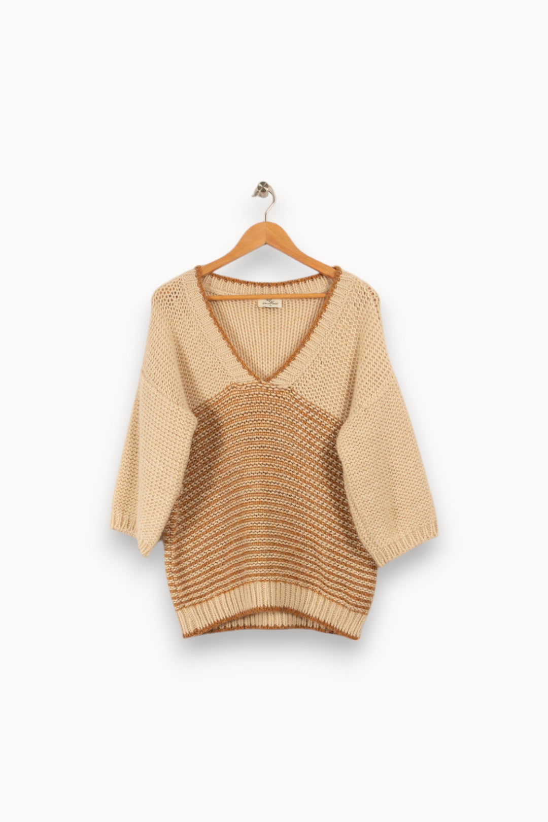 Pull en maille épaisse beige/marron - Taille XL/42