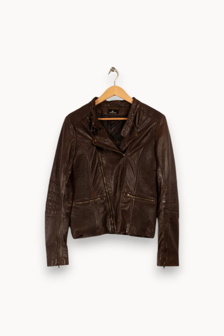 Veste en cuir marron foncé - Taille L/40