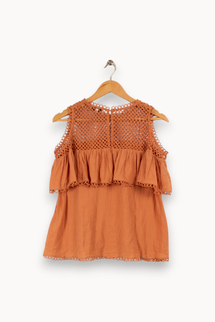 Top orange avec broderies - Taille M/38