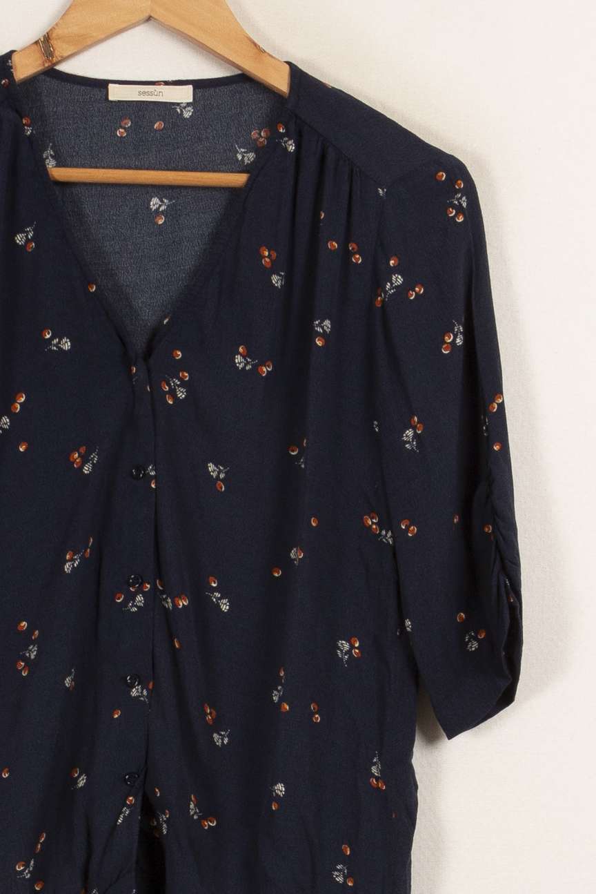 Blouse bleu foncé à motifs - Taille XS/34