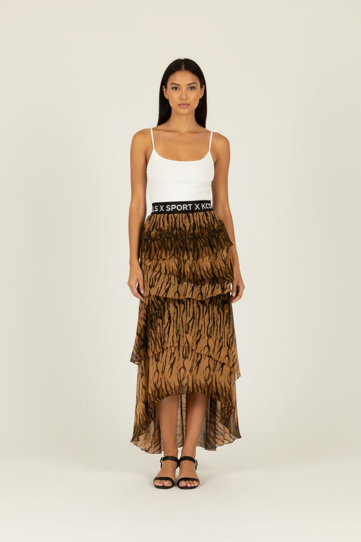 Jupe longue zébrée marron - Taille S/36