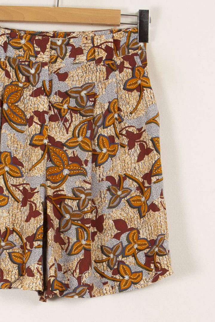 Short marron beige à motif floral - Taille XS/34