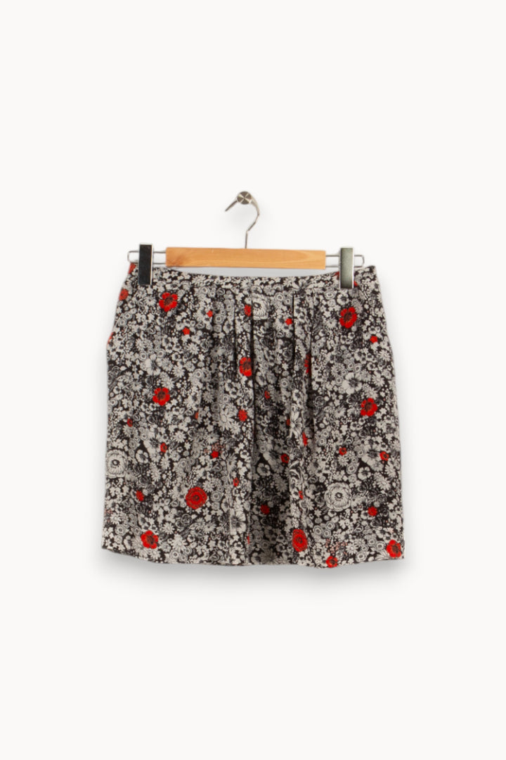 Jupe noire/blanche à motif rouge de fleur - Taille M/38