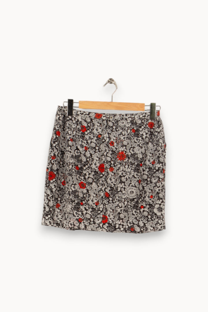 Jupe noire/blanche à motif rouge de fleur - Taille M/38