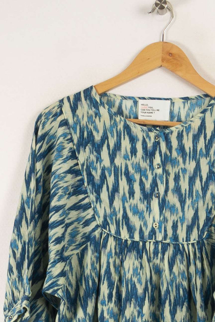 Blouse bleue à motif - Taille S/36