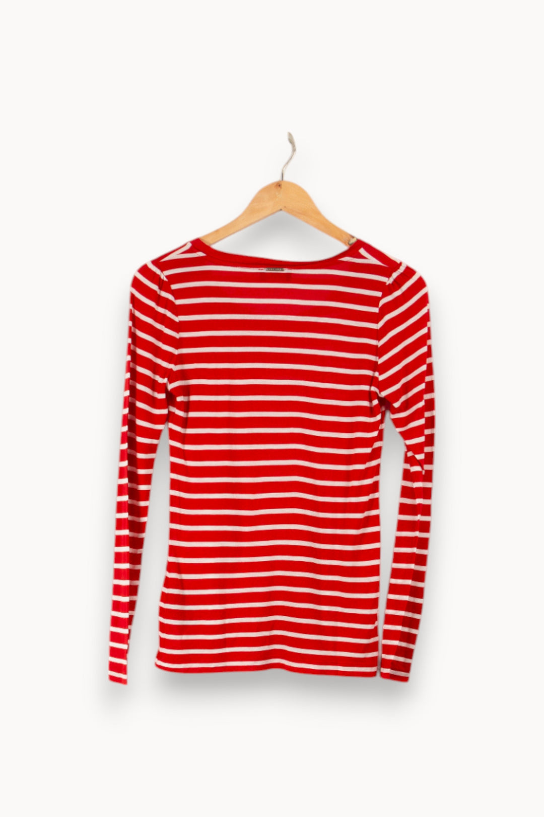 T-shirt fin à manches longues à rayures rouges et blanches - Taille XS/34