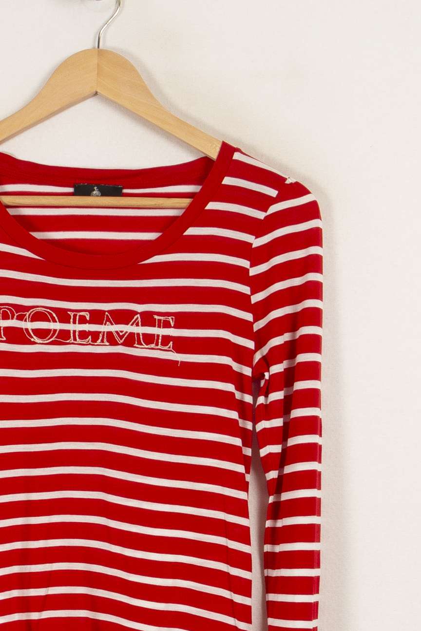 T-shirt fin à manches longues à rayures rouges et blanches - Taille XS/34