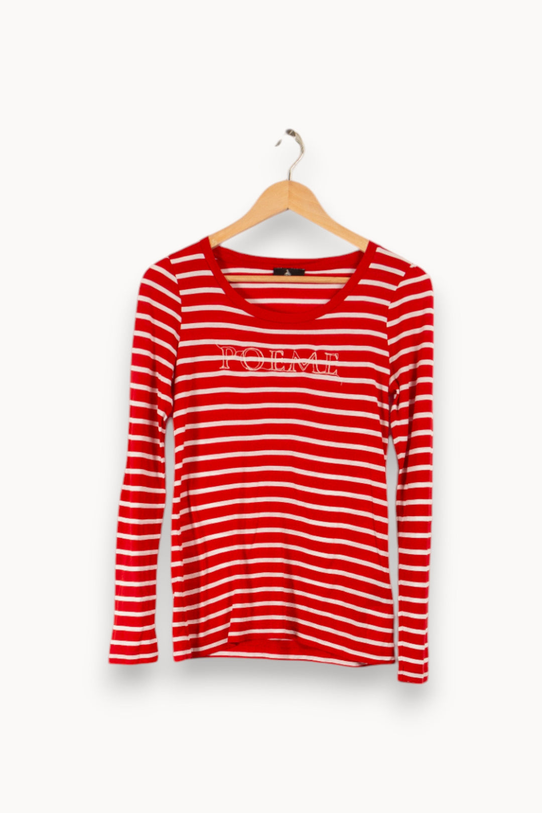 T-shirt fin à manches longues à rayures rouges et blanches - Taille XS/34
