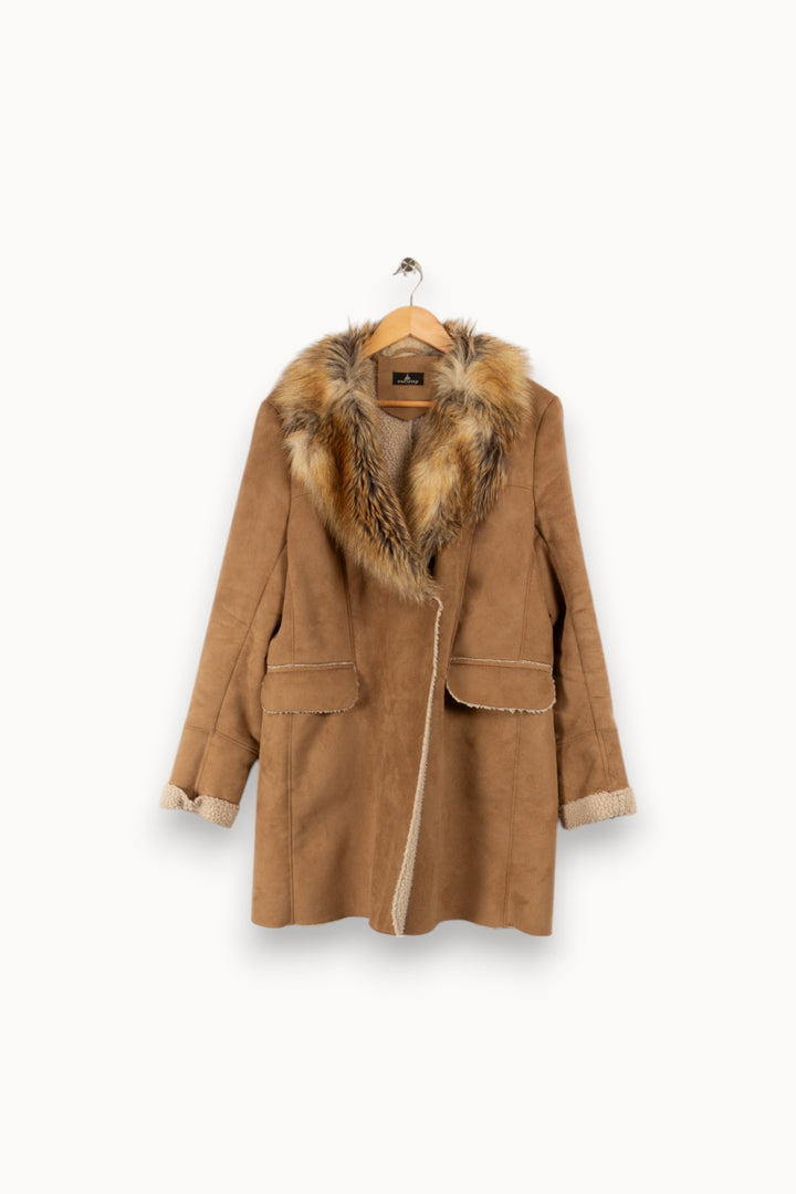Manteau marron avec fourrure - Taille XXL/44