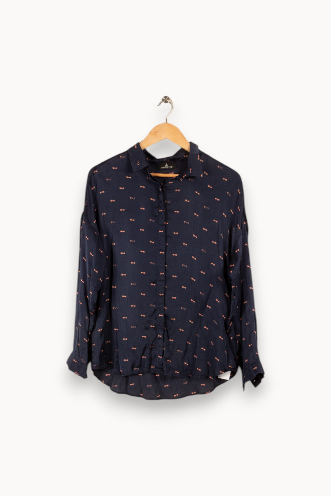 Chemise bleue à motifs de nœuds roses - Taille L/40