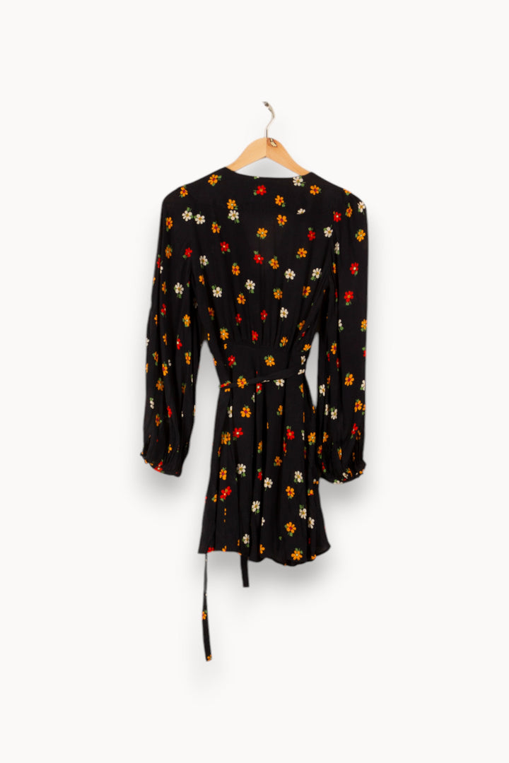 Robe courte noire à motif de fleurs multicolores - Taille S/36