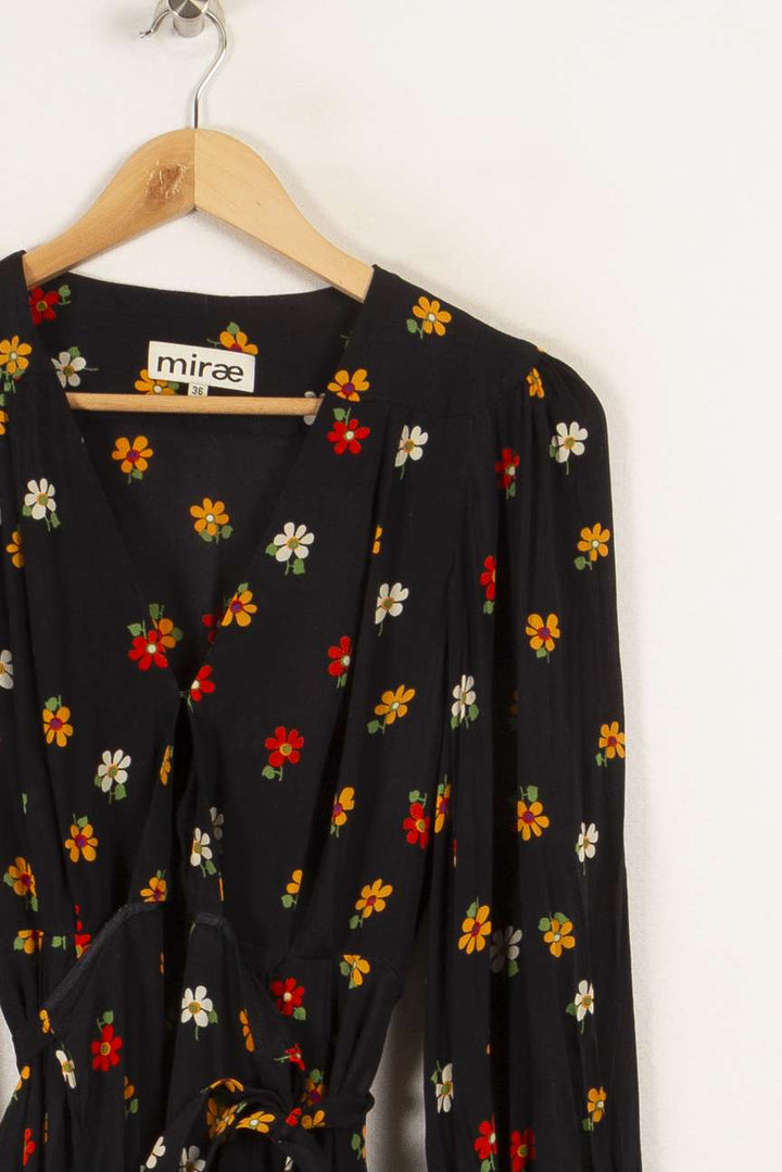 Robe courte noire à motif de fleurs multicolores - Taille S/36