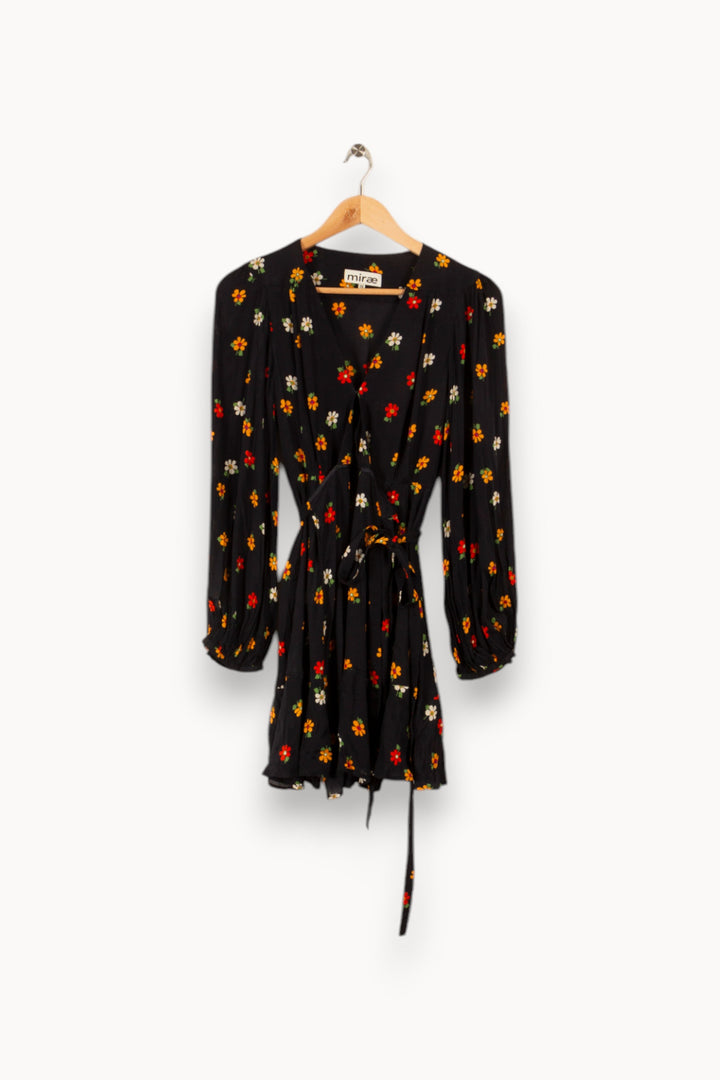 Robe courte noire à motif de fleurs multicolores - Taille S/36