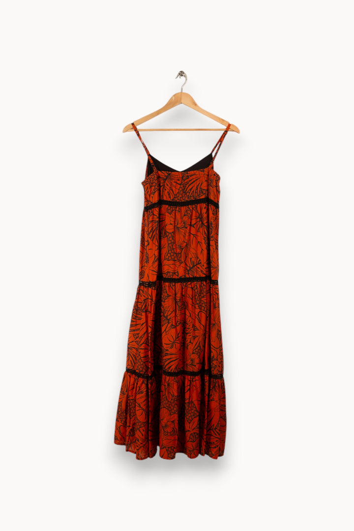 Robe longue orange à motifs - Taille XS/34