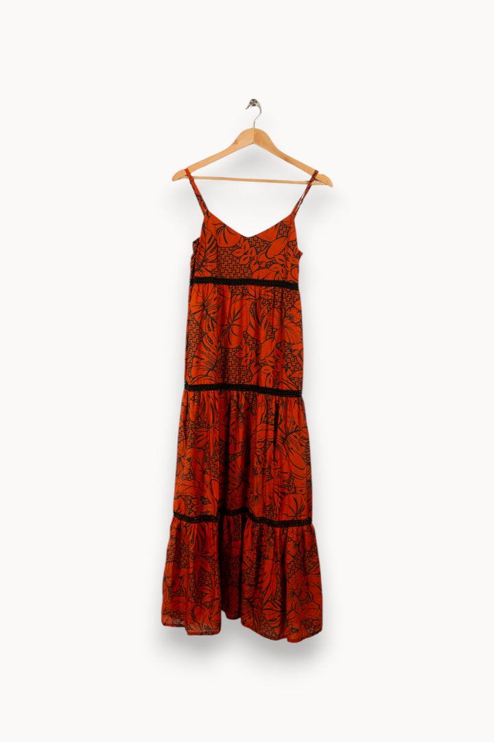 Robe longue orange à motifs - Taille XS/34
