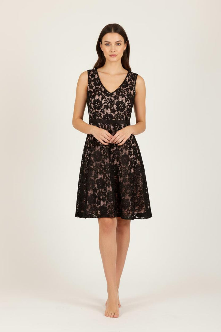 Robe noire et rose en dentelle - Taille S/36