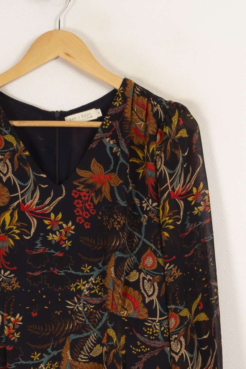 Robe bleue à motifs multicolores - Taille L/40