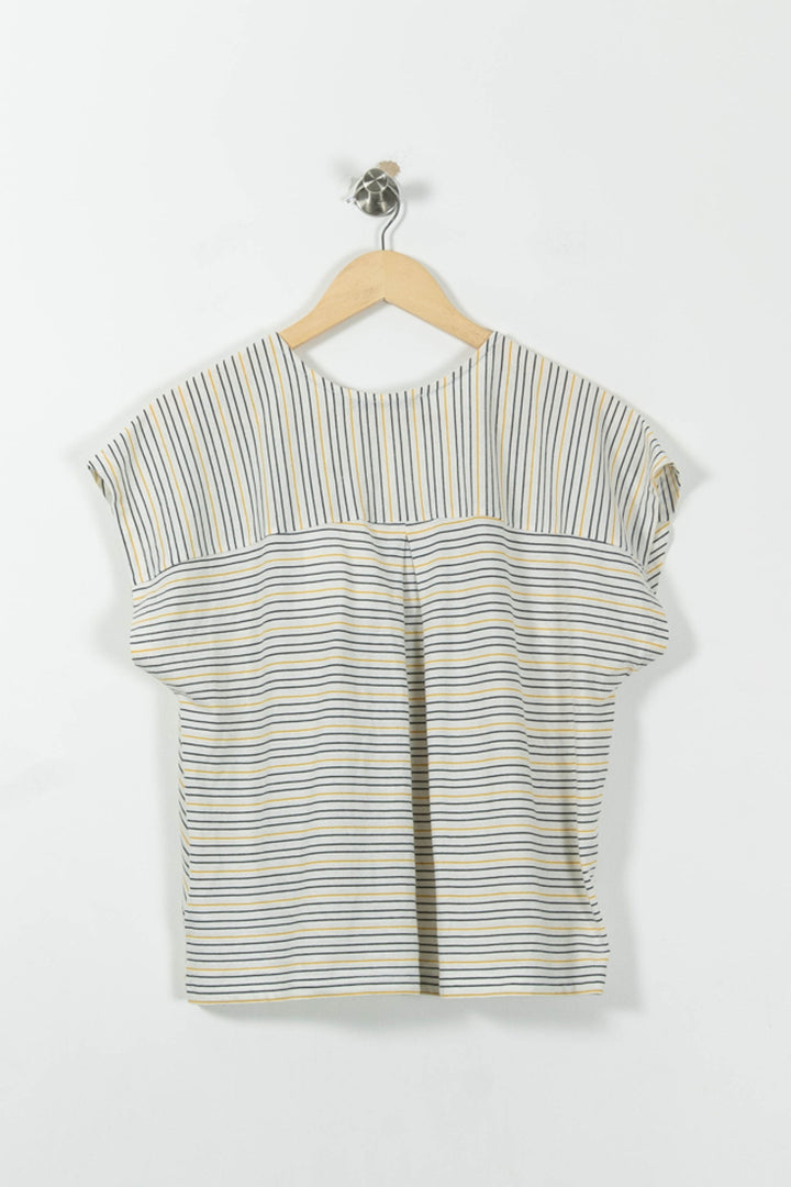 Blouse Rayée Blanc Bleu et Jaune - Taille XS/34 de la marque La Fée Maraboutée | PARAD19135 - Vendu par Paradigme - Image 4