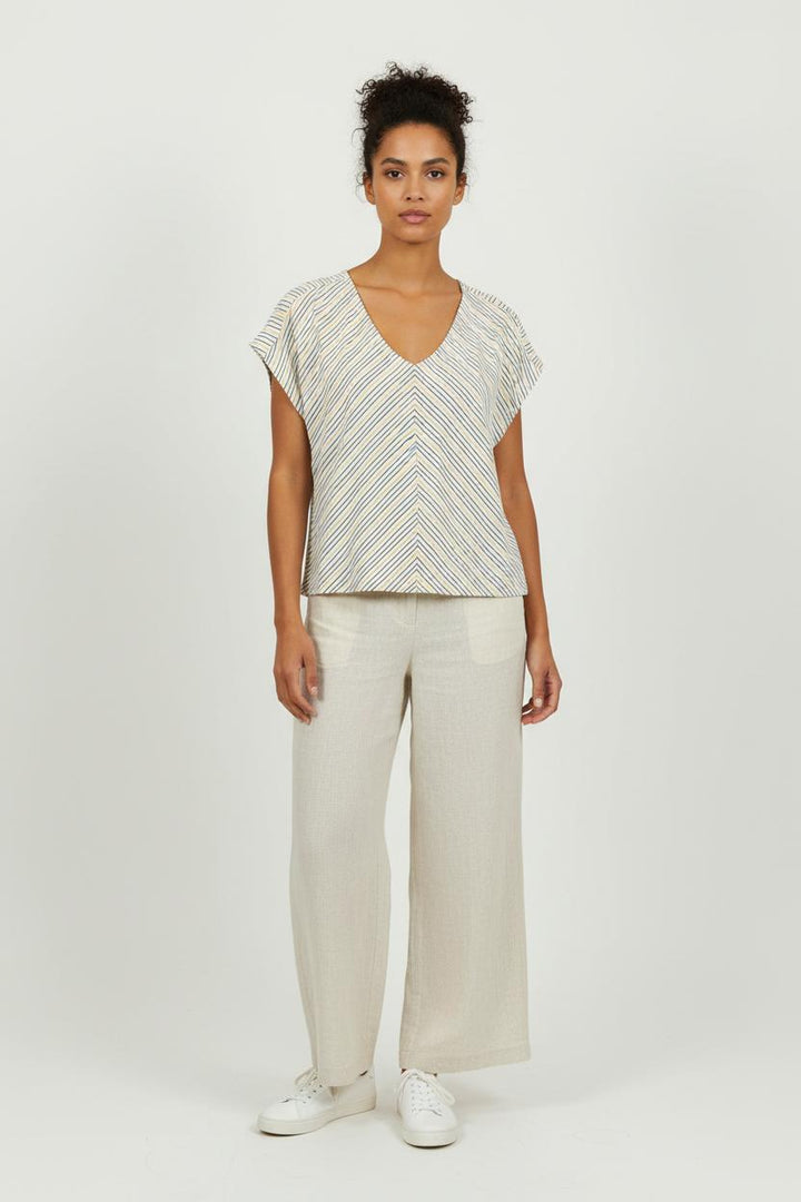 Blouse Rayée Blanc Bleu et Jaune - Taille XS/34 de la marque La Fée Maraboutée | PARAD19135 - Vendu par Paradigme - Image 1