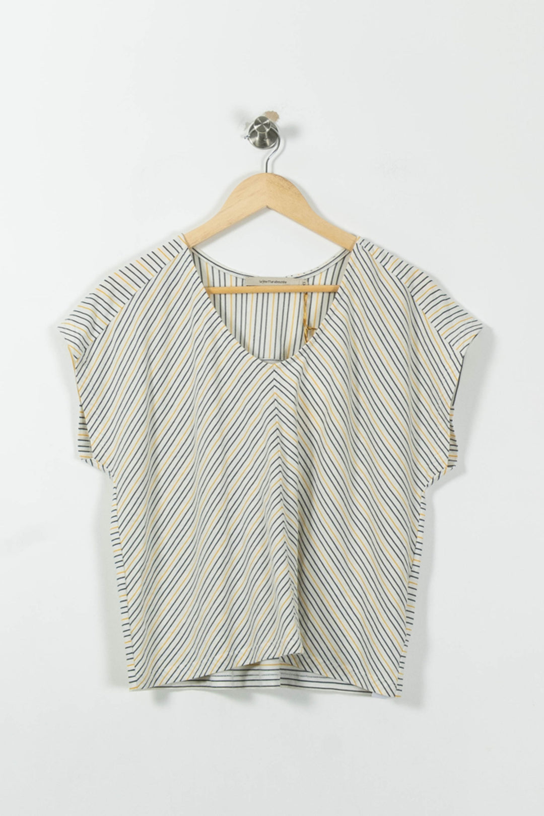 Blouse Rayée Blanc Bleu et Jaune - Taille XS/34 de la marque La Fée Maraboutée | PARAD19135 - Vendu par Paradigme - Image 2