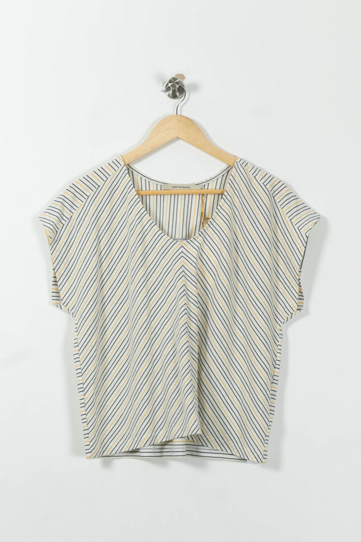 Blouse Rayée Blanc Bleu et Jaune - Taille XS/34 de la marque La Fée Maraboutée | PARAD19135 - Vendu par Paradigme - Image 2