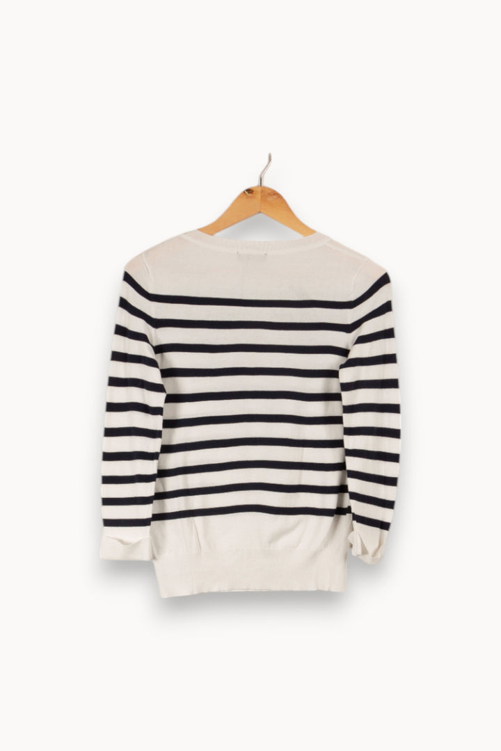 Pull blanc à rayures bleues - Taille XS/34