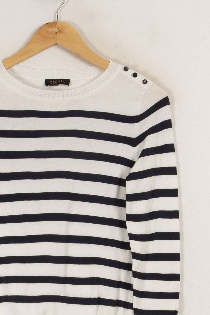 Pull blanc à rayures bleues - Taille XS/34