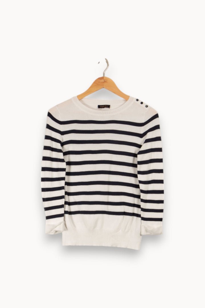 Pull blanc à rayures bleues - Taille XS/34