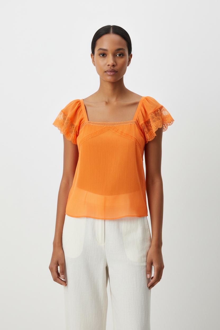 Top orange à dentelle - Taille XS/34