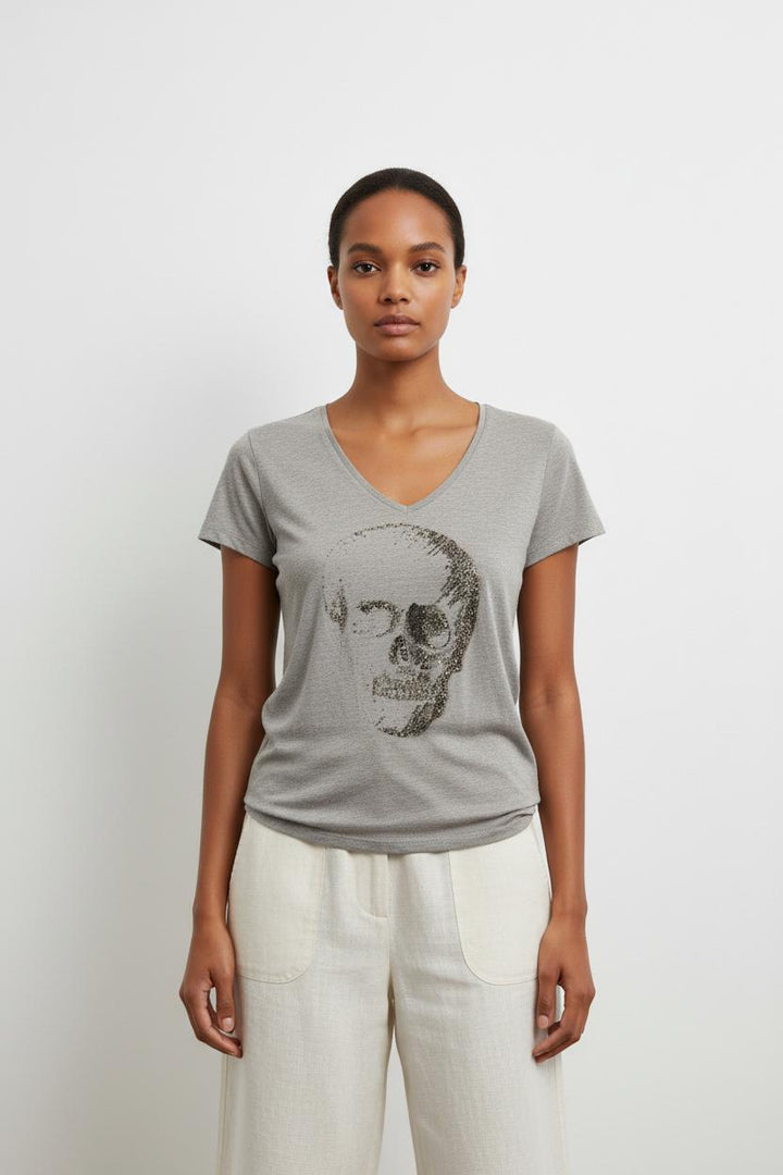T-shirt gris avec strass - Taille XS/34